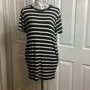 Cotton Emporium Black & White Striped Mini Dress S